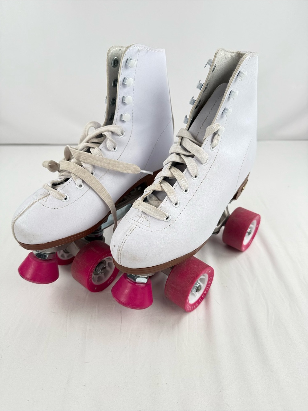 Chicago Skates Women's White Quad Roller Skates with Pink Wheels